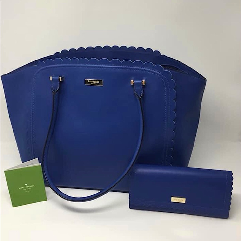New Kate Spade Blue Scalloped Purse & Wallet